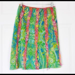 ESCADA Silk Skirt Lime Green and Aqua US 8, EU 38